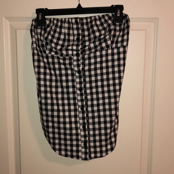 Checkered Black & White Strapless Top - Picture 1 of 5